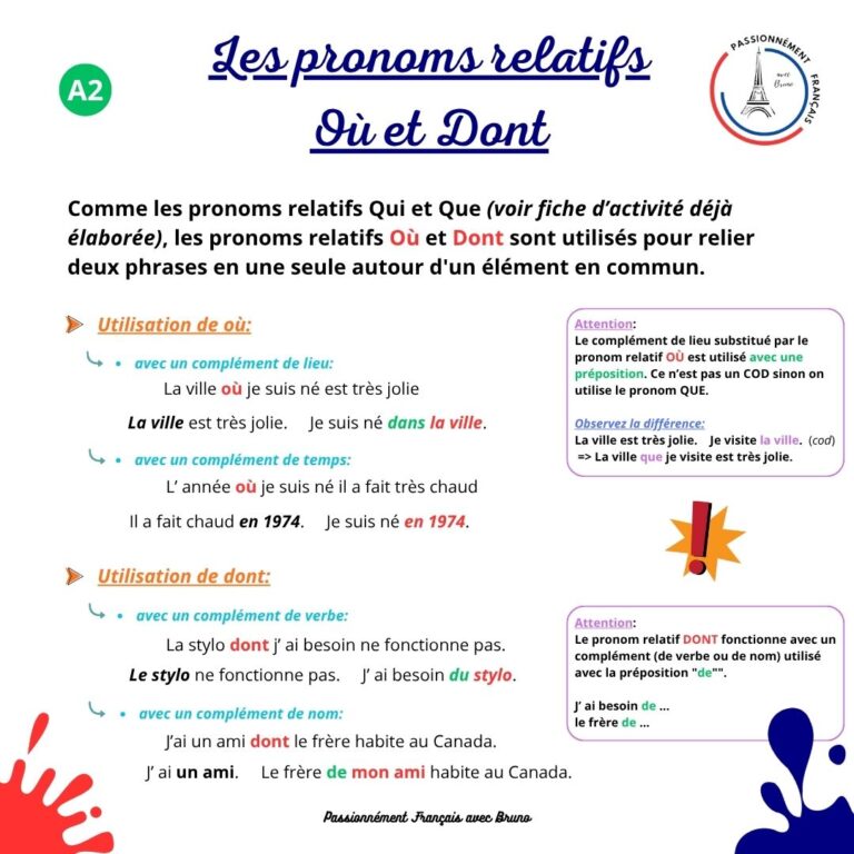 Read more about the article Les pronoms relatifs OÙ et DONT